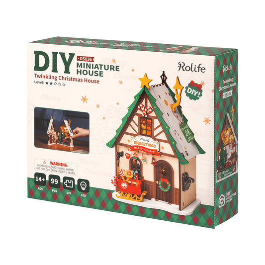 DIY Miniature Wooden Dollhouse - Twinkling Christmas House