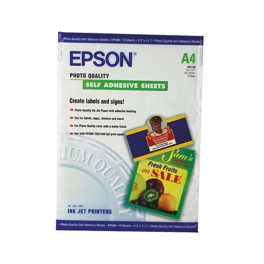 Epson White Photo Paper Self-Adhesive 167gsm (Pack of 10) C13S041106