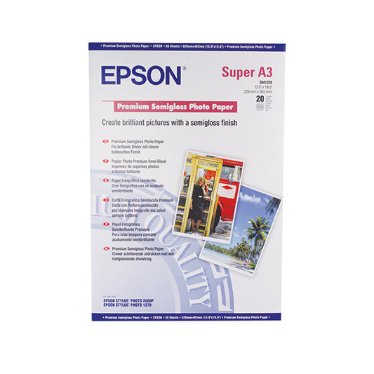 Epson A3 Premium Semi-Gloss Photo Paper A3+ 250gsm (Pack of 20) C13S041328