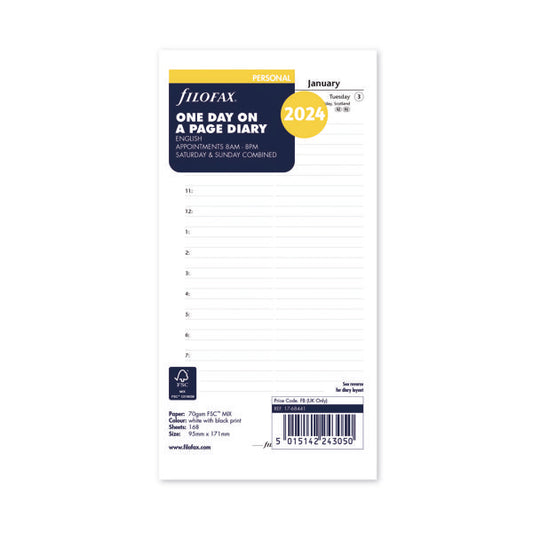 Filofax Refill Week To View Personal 2024 FX09268