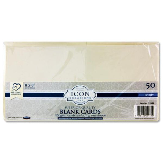 ICON Pack of 50 6"x6" Cards & Envelopes - Ivory