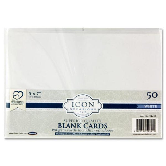 Icon Occasions Pack of 50 5"x7" Cards & Envelopes White