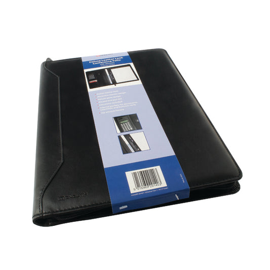 Monolith Leather Look Conference Folder with A4 Pad and Calculator Black 2914