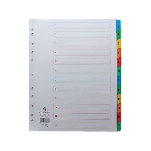 Concord Index 1-12 A4 Extra Wide Multicoloured Mylar Tabs 09801/CS98