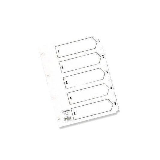 Concord Reinforced Index 1-5 A5 White Board Mylar Tabs 07001/CS70