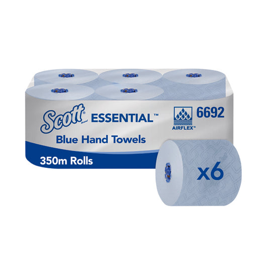 Scott Essential Rolled Paper Hand Towel 1 Ply 350m Blue (Pack of 6) 6692