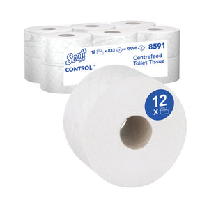 Scott Control Toilet Tissue Centrefeed Roll 2-Ply 833 Sheets (Pack of 12) 8591