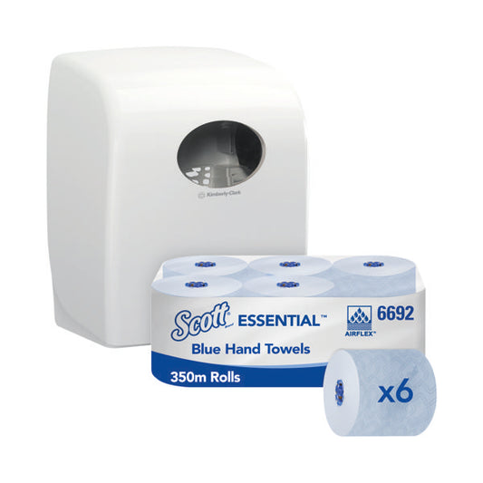 Scott Essential Rolled Hand Towel 350m Blue (Pack of 6) FOC Dispenser