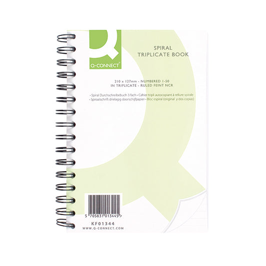 Q-Connect Feint Ruled Wirebound Triplicate Book 210x127mm KF01344