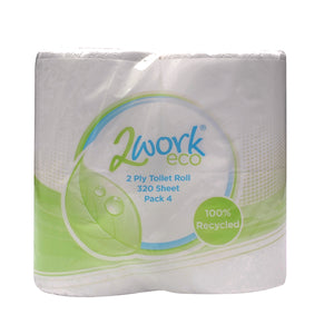 2Work Recycled 2-Ply Toilet Roll 320 Sheets (Pack of 36) KF03808