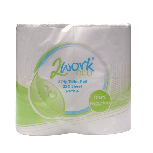 2Work Recycled 2-Ply Toilet Roll 320 Sheets (Pack of 36) KF03808