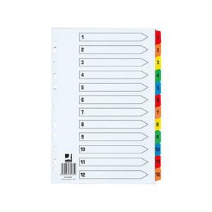 Q-Connect 1-12 Index Extra Wide Reinforced Multi-Colour Tabs KF76985