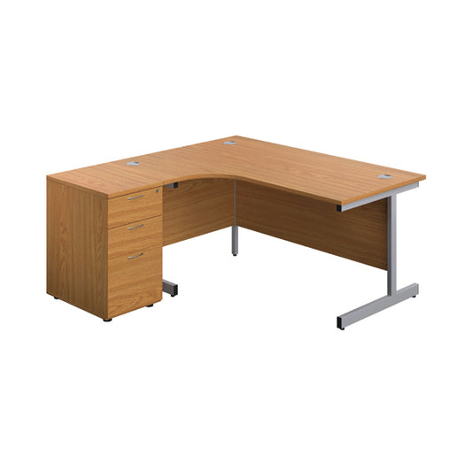 First Radial Left Hand Desk with Pedestal 1600x800-1200mm Nova Oak/Silver KF803263