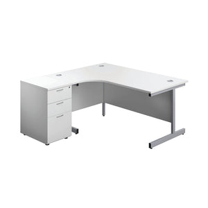 First Radial Left Hand Desk with Pedestal 1600x800-1200mm White/Silver KF803270