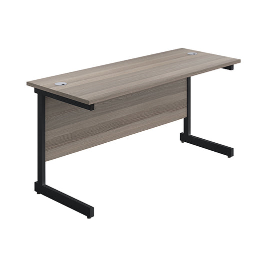 Jemini Rectangular Single Upright Cantilever Desk 1200x600x730mm Grey Oak/Black KF803881