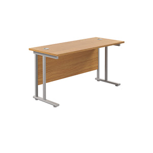 Jemini Rectangular Cantilever Desk 1400x600x730mm Nova Oak/Silver KF806349