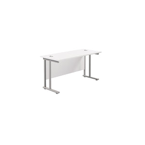 Jemini Rectangular Cantilever Desk 1400x600x730mm White/Silver KF806356