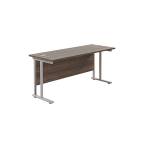 Jemini Rectangular Cantilever Desk 1600x600x730mm Dark Walnut/Silver KF806493