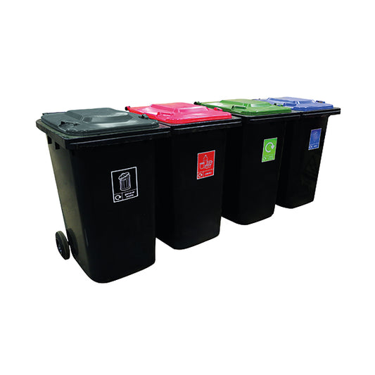 VFM Wheelie Bins 240L With Colour Coded Lids/Stickers (Set of 4) 426069