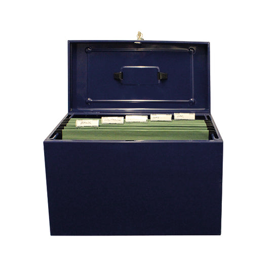 Cathedral Metal File Box Home Office Foolscap Blue HOBL