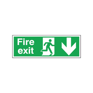 Safety Sign Fire Exit Running Man Arrow Down 150x450mm Self-Adhesive E100A/S