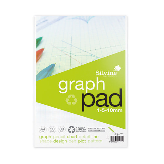 Silvine Recycled Graph Pad 1/5/10mm A4 50 Pages A4GPRE