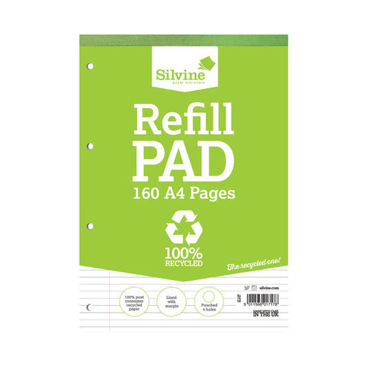 Silvine Everyday Recycled Ruled Refill Pad A4 (Pack of 6) RE4FM-T