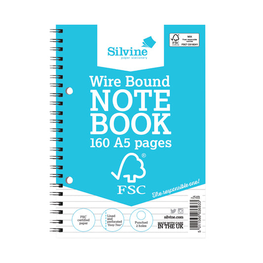 Silvine Envrion Wirebound Notebook 160 Pages A5 (Pack of 5) FSCTWA5