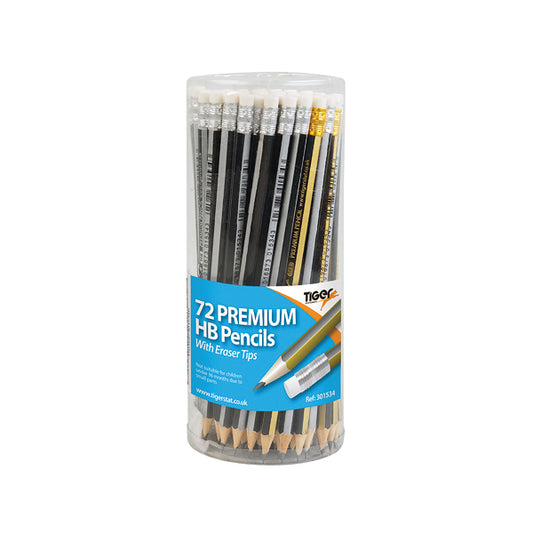 Tiger HB Eraser Tip Pencils Pot Assorted (Pack of 72) 301534