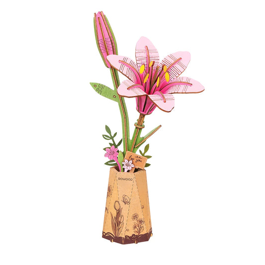 Robotime DIY Wooden Flower Bouquet 3D Puzzle - Pink Lily