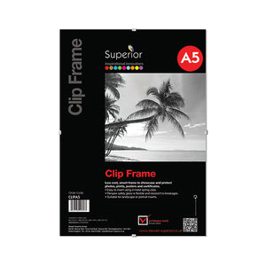 Seco Clip Frame with Perspex Front Cover/Hardboard A5 CLIPA5