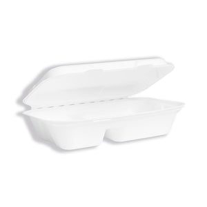 Vegware Bagasse Takeaway Box 2 Compartment 9x6 inch White (Pack of 200) B002