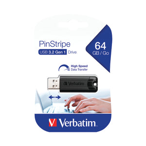 Verbatim Pinstripe USB 3.0 Flash Drive 64GB Black 49318