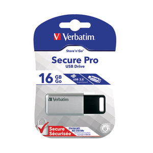 Verbatim Secure Pro USB 3.0 Flash Drive 16GB Silver/Black 98664