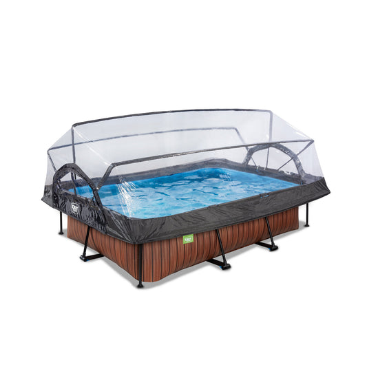 EXIT Wood Pool 220x150x65cm Filter Pump & Dome Cover - Brown