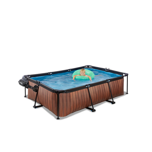 EXIT Wood Pool 220x150x65cm Filter Pump & Dome Cover - Brown