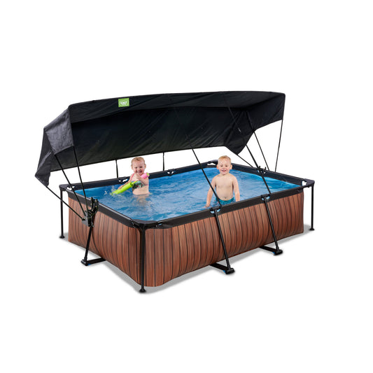 EXIT Wood Pool 220x150x65cm Filter Pump & Canopy - Brown