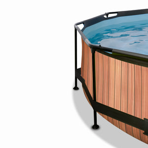 EXIT Wood Pool 244x76cm Filter Pump & Canopy - Brown