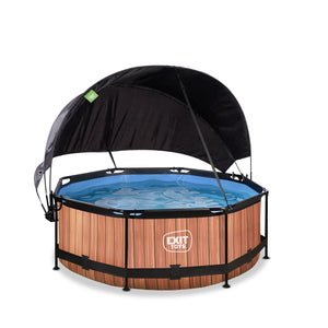 EXIT Wood Pool 244x76cm Filter Pump & Canopy - Brown