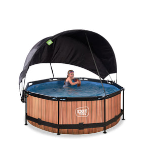 EXIT Wood Pool 244x76cm Filter Pump & Canopy - Brown