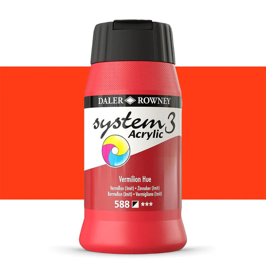 Daler Rowney System3 Vermilion Hue 500ml Acrylic Paint Tube