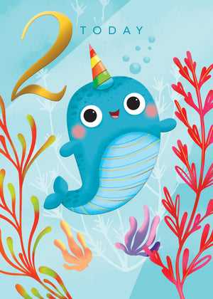 Girl Age 2 Cute Narwhal Birthday Card