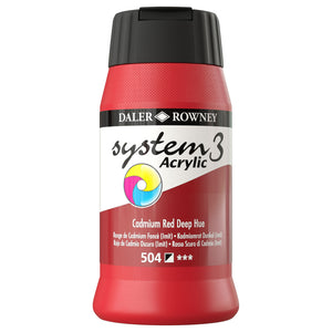 Daler Rowney System3 Cadmium Red Deep Hue 500ml Acrylic Paint