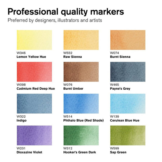 Winsor & Newton Promarker Watercolour 12 Set - Landscape Tones