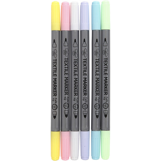 Textile Markers asstd Pastel colours 6pcs