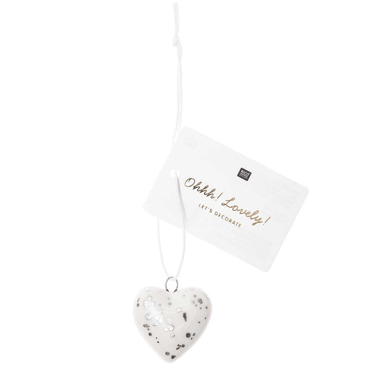 PORCELAIN TAG HEART - WHITE SILVER