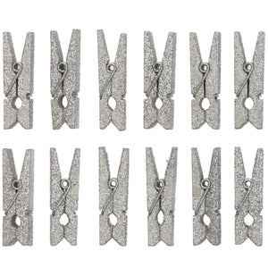 PEG CLIPS LARGE WOOD - SILVER GLITTER (12 PCS)