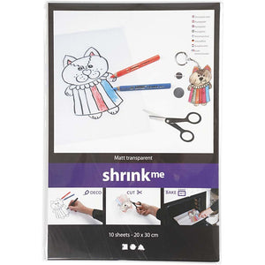 Shrink Plastic Sheets, 20x30 cm, Matt Transparent, 10 Sheet, 1
