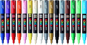 Posca Marker : Pc-1mr : Ultra-Fine Pin Tip : 0.7mm : Assorted Colours Set  Of 16