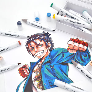 GRAPHIT BRUSH & EXTRA FINE Set 12 markers-Manga